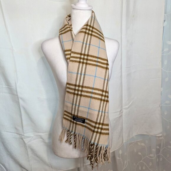 Burberry 100% Cashmere Scarf, Tan, Brown, Blue (Signature Burberry colors) - Picture 1 of 5